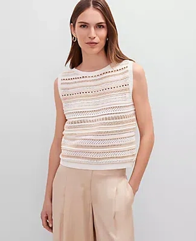 Ann Taylor Pointelle Striped Sweater Shell Top