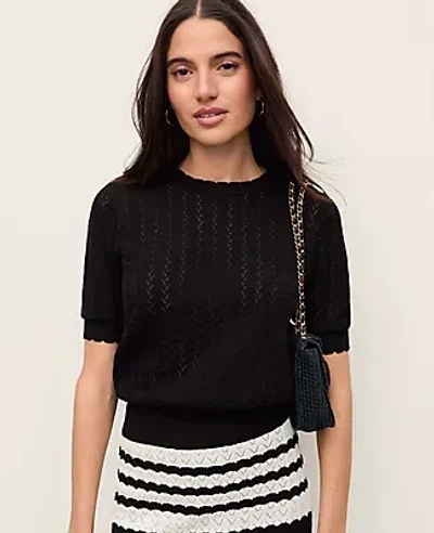 Ann Taylor Pointelle Sweater Tee In Black