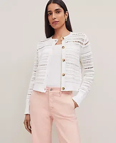 Ann Taylor Pointelle Textured Cardigan In White