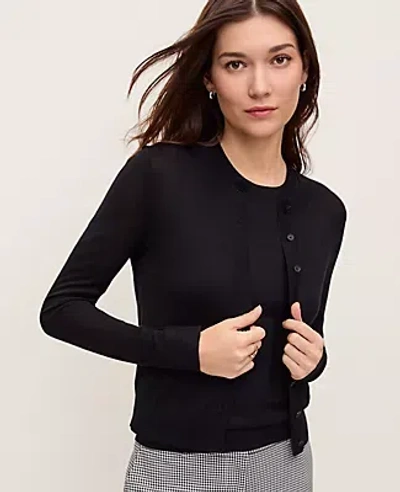 Ann Taylor Pointelle Trim Cardigan In Black