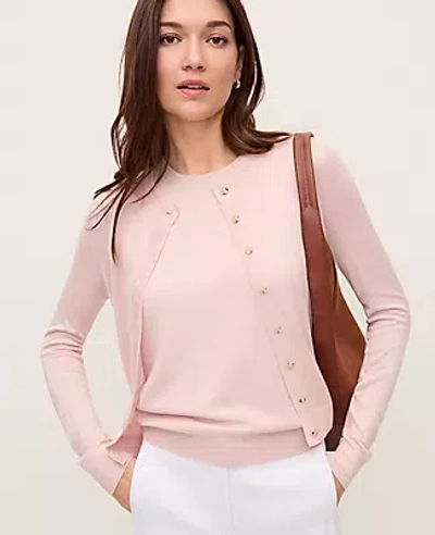 Ann Taylor Pointelle Trim Cardigan In Pink