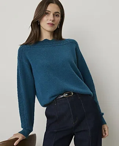 Ann Taylor Pointelle Trim Sweater In Harbor Side Blue