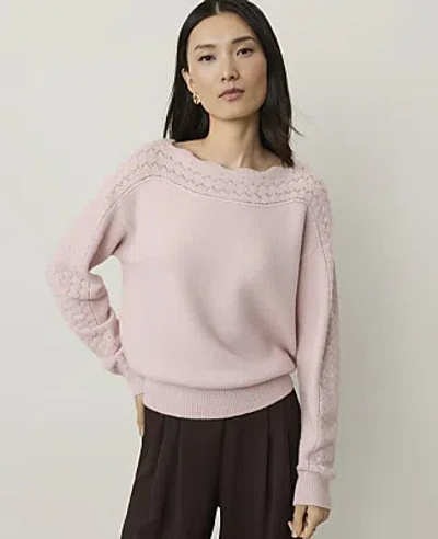 Ann Taylor Pointelle Trim Sweater In Opal Blush