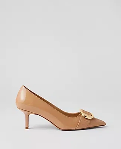 Ann Taylor Pointy Toe Patent Buckle Pumps In Sand