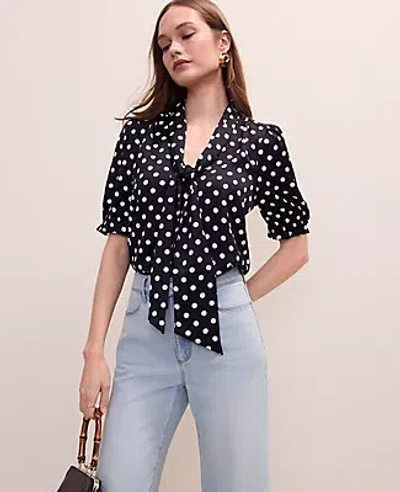 Ann Taylor Polka Dot Bow Blouse In Black