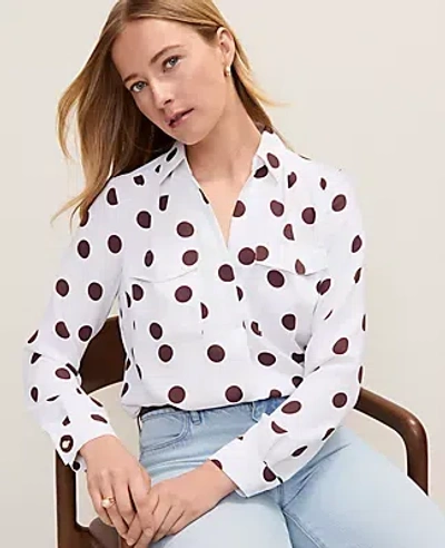 Ann Taylor Polka Dot Camp Shirt In White