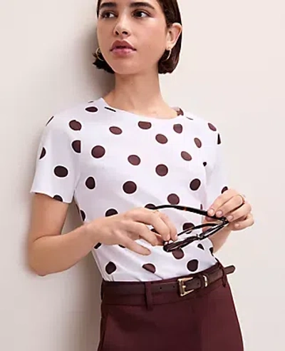 Ann Taylor Polka Dot Crew Neck Tee In White