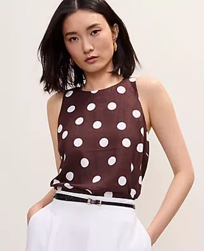 Ann Taylor Polka Dot Linen Blend Halter Tank Top In Brown