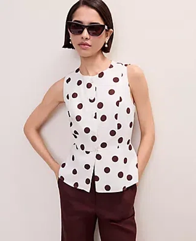Ann Taylor Polka Dot Linen Blend Peplum Tank Top In White