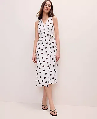 Ann Taylor Polka Dot Linen Blend Sheath Dress In White