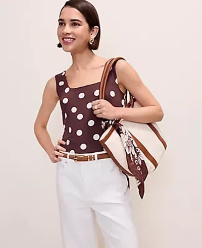 Ann Taylor Polka Dot Square Neck Tank Top In Brown