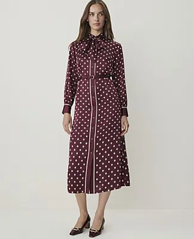 Ann Taylor Polka Dot Tie Neck Midi Dress In Purest Plum