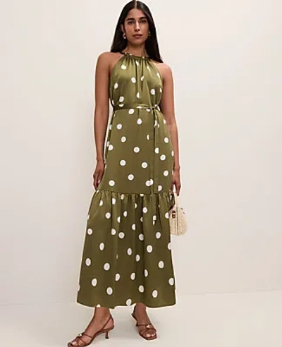 Ann Taylor Polka Dot Tiered Maxi Dress In Green