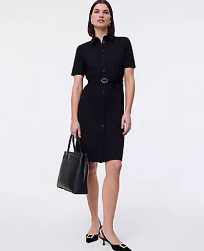 Ann Taylor Ponte Belted Flare Dress In Black