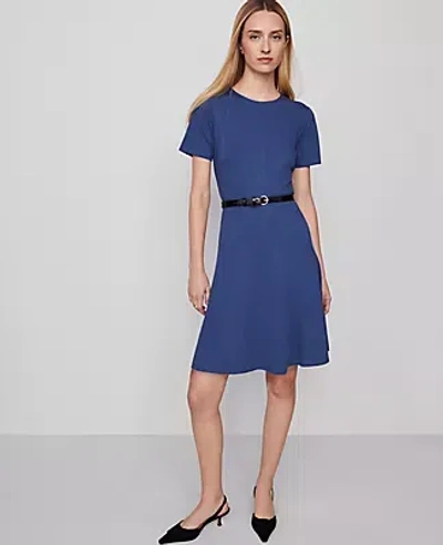 Ann Taylor Ponte Belted Flare Dress In Blue
