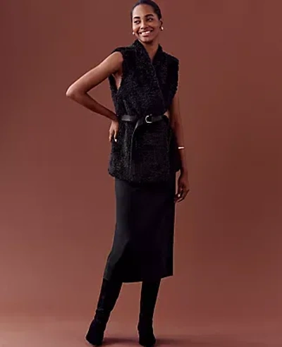Ann Taylor Ponte Belted Midi Pencil Skirt In Black