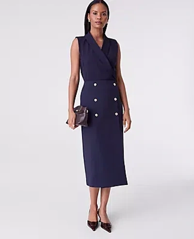 Ann Taylor Ponte Button Wrap Midi Skirt In Black