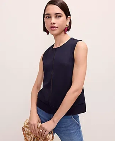 Ann Taylor Ponte Lace Trim Shell Top In Black