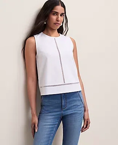Ann Taylor Ponte Lace Trim Shell Top In White