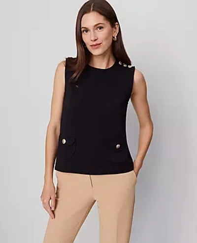 Ann Taylor Ponte Patch Pocket Top In Black