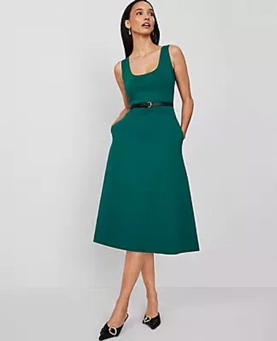 Ann Taylor Ponte Sleeveless Midi Dress In Fresh Evergreen