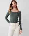 Ann Taylor Ponte Square Neck Top In Dried Cilantro