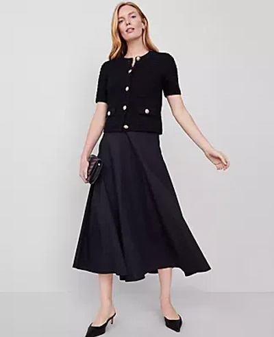 Ann Taylor Poplin Gored Midi Skirt In Black