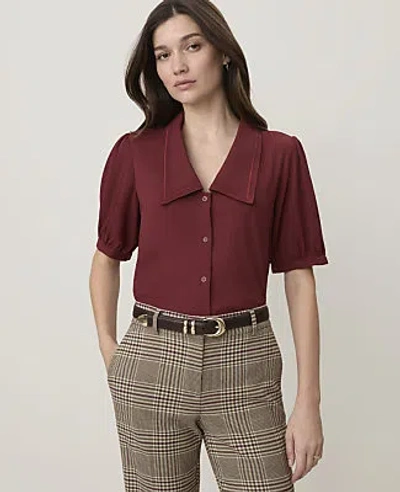 Ann Taylor Puff Sleeve Blouse In Rich Merlot