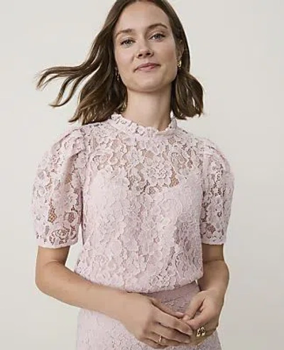Ann Taylor Puff Sleeve Lace Top In Mother Of Pearl