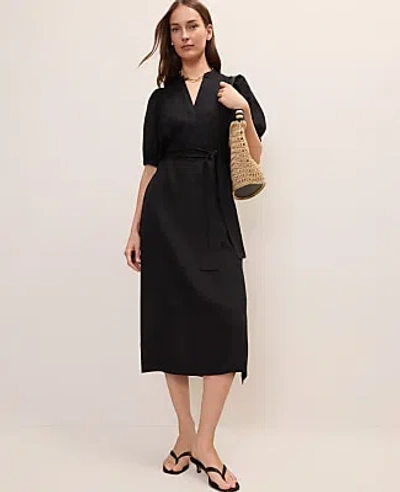 Ann Taylor Puff Sleeve Midi Dress In Black