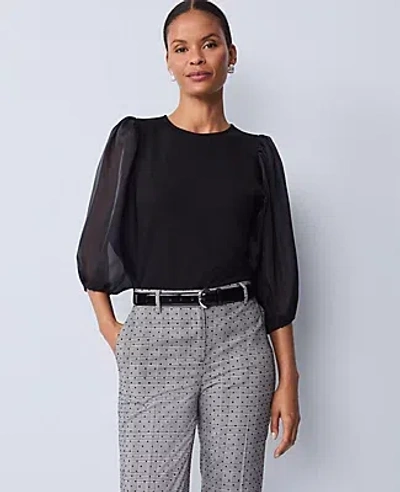 Ann Taylor Puff Sleeve Mixed Media Top In Black