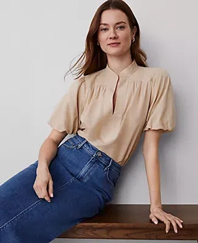 Ann Taylor Puff Sleeve Popover Top In Toasted Oat