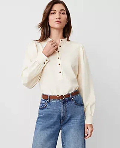 Ann Taylor Puff Sleeve Popover Top In White Pearl