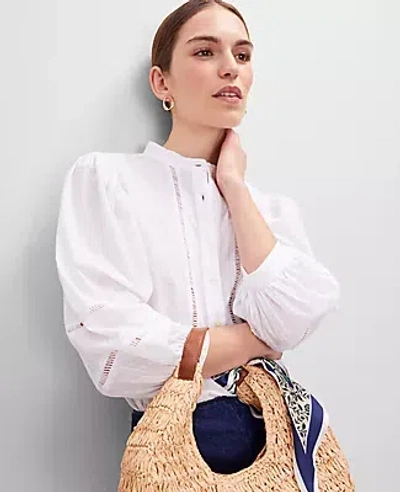Ann Taylor Puff Sleeve Top In White