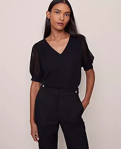 Ann Taylor Puff Sleeve V-neck Popover Top In Black