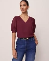 Ann Taylor Puff Sleeve V-neck Popover Top In Gold