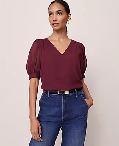 Ann Taylor Puff Sleeve V-neck Popover Top In Gold