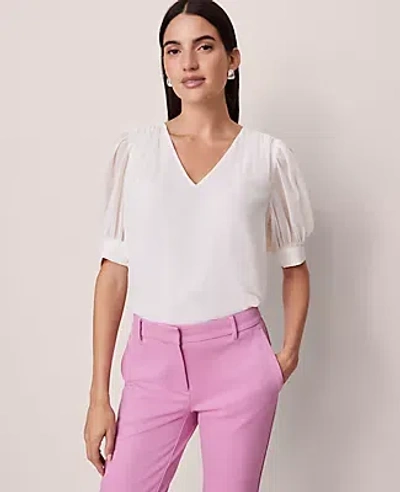 Ann Taylor Puff Sleeve V-neck Popover Top In Neutral
