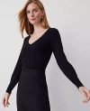 Ann Taylor Puff-sleeve V-neck Sweater In Black