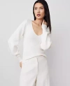 Ann Taylor Puff-sleeve V-neck Sweater In Winter White