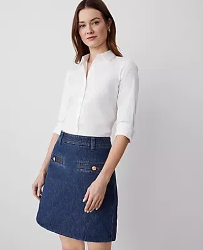 Ann Taylor Quilted Denim Skirt In Mid Indigo Wash