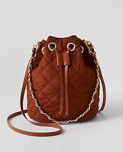 Ann Taylor Quilted Drawstring Bucket Bag In Brown Stone