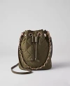 Ann Taylor Quilted Drawstring Bucket Bag In Green Kalamata