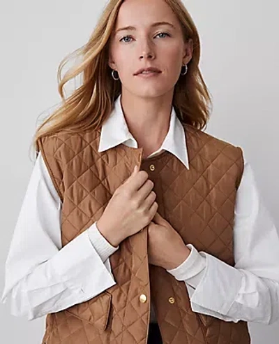 Ann Taylor Quilted Puffer Vest In Cappuccino Tan