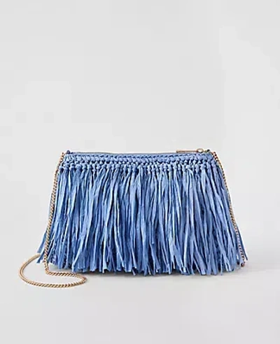Ann Taylor Raffia Fringe Clutch In Blue