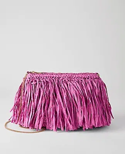 Ann Taylor Raffia Fringe Clutch In Pink