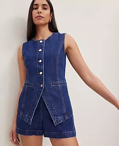 Ann Taylor Refined Denim Vest In Refined Mid Indigo Wash