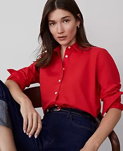 Ann Taylor Relaxed Perfect Shirt In Bright Cherry