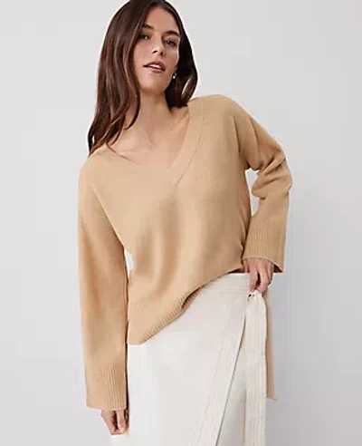 Ann Taylor Relaxed V-neck Sweater In Cafe Au Lait