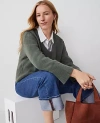 Ann Taylor Relaxed V-neck Sweater In Dried Cilantro